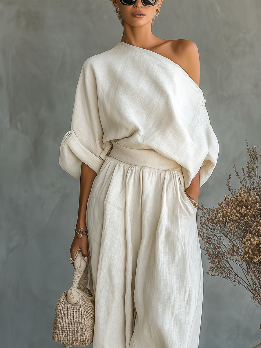 Juliette | Ensemble en Lin à Col Ouvert et Pantalon Fuselé
