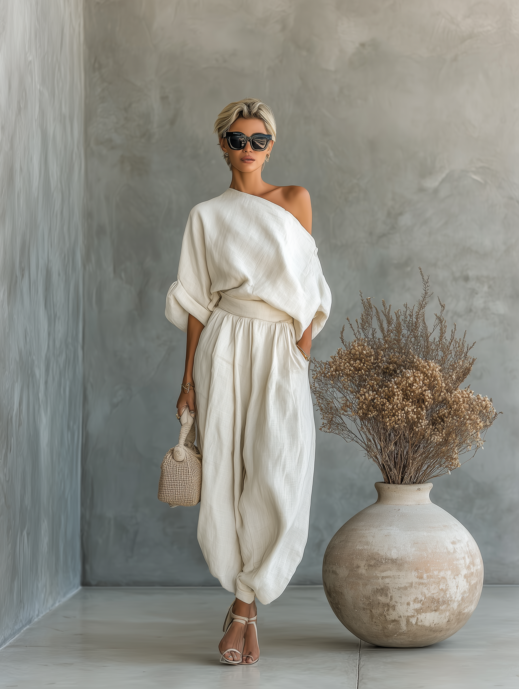 Juliette | Ensemble en Lin à Col Ouvert et Pantalon Fuselé
