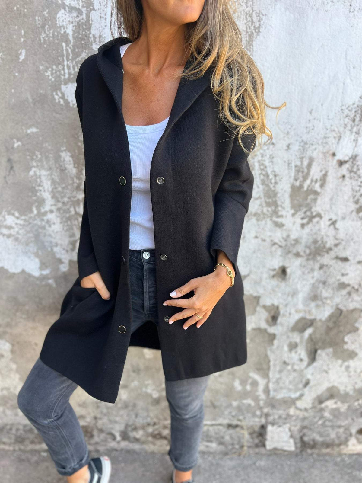 Élodine | Gilet Long Chic avec Capuche