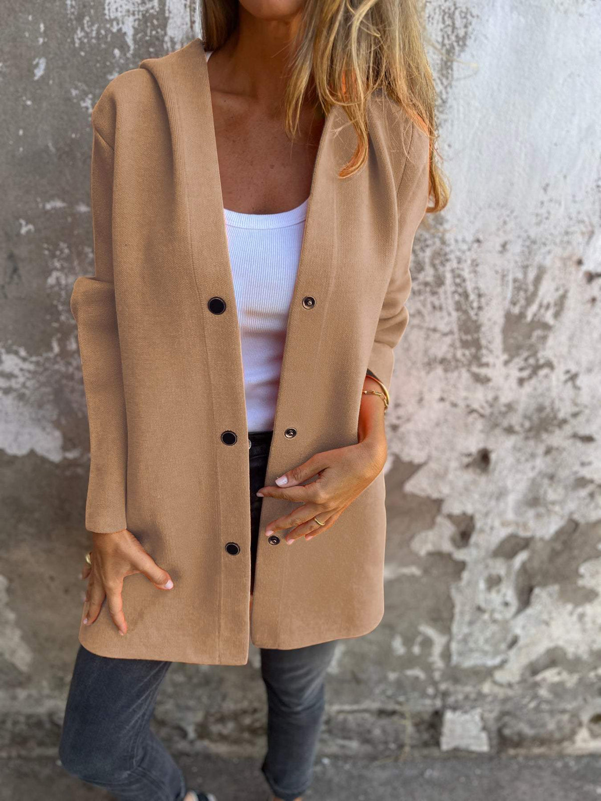 Élodine | Gilet Long Chic avec Capuche