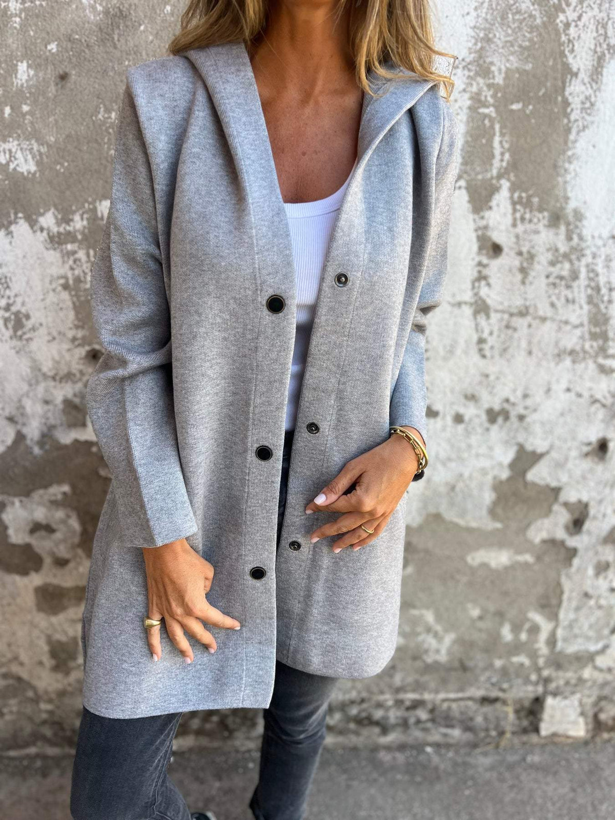 Élodine | Gilet Long Chic avec Capuche