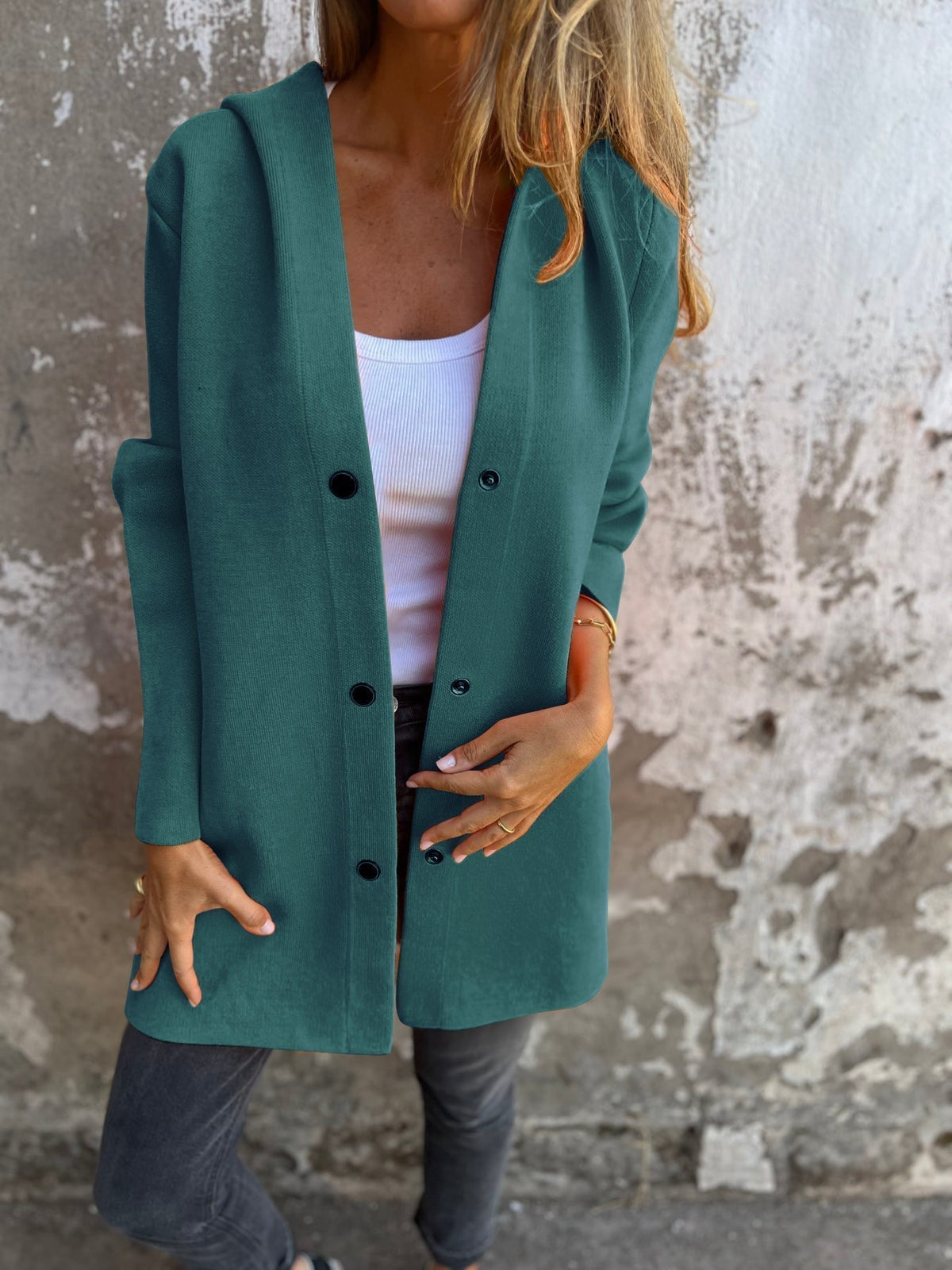 Élodine | Gilet Long Chic avec Capuche