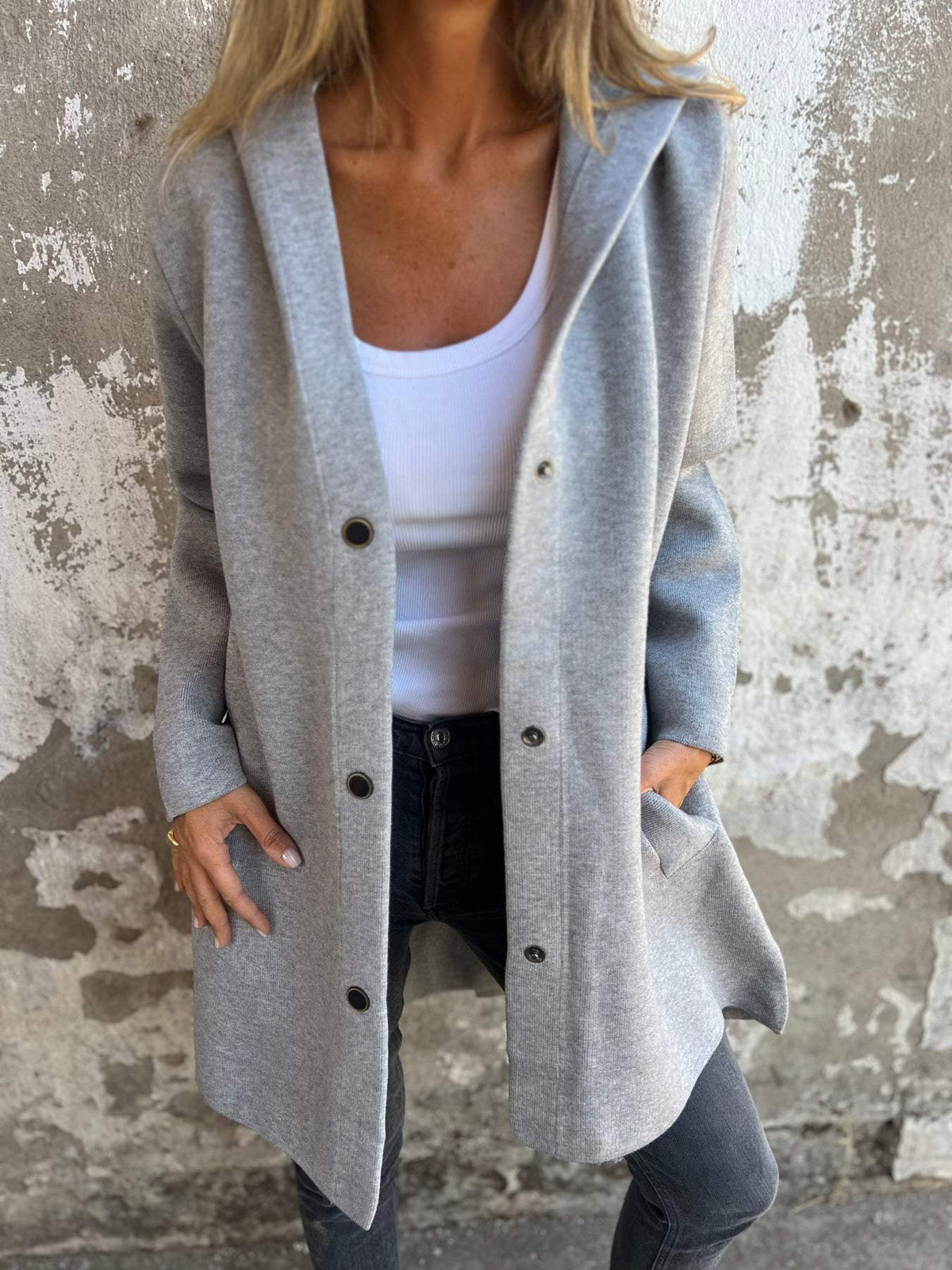 Élodine | Gilet Long Chic avec Capuche
