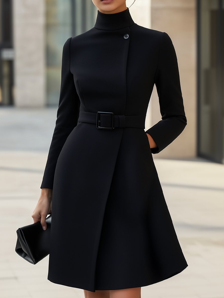 Séraphine | Robe Élégante à Col Montant et Ceinture