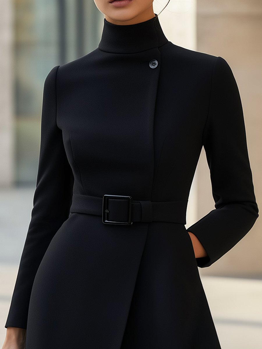 Séraphine | Robe Élégante à Col Montant et Ceinture