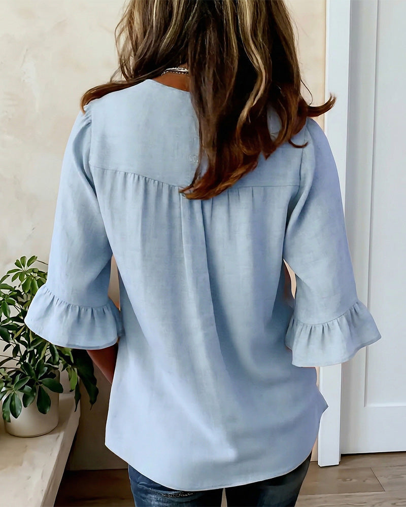 Claire | Blouse Boutonnée à Manches Volantées