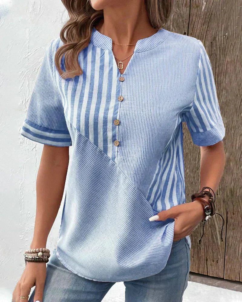 Noémie | Blouse Rayée Élégante à Col V